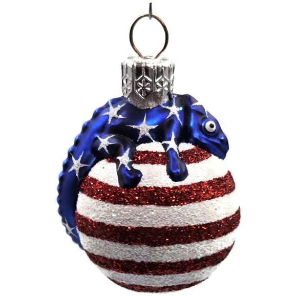 Patricia Breen Miniature Chameleon Striped Patriotic Blue Christmas Ornament - Picture 3 of 11